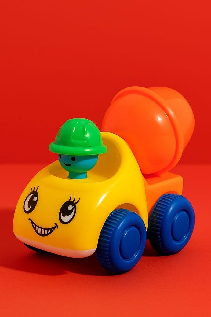 Home Mini Cartoon Cement Mixer Toy Truck for Kids – Colorful Plastic Construction Vehicle with Smiling Face, Safe & Durable for Toddlers - Image 2