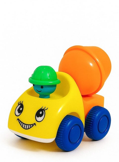 Mini Cartoon Cement Mixer Toy Truck for Kids – Colorful Plastic Construction Vehicle with Smiling Face, Safe & Durable for Toddlers