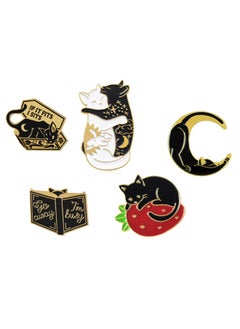 5 Pcs Lovely Enamel Cat and Book Pins Set,Brooch Pins Cartoon Brooch Pins Lapel Badges for Clothing Bags Sweater Shirt Jacket Backpack Accessory DIY Crafts