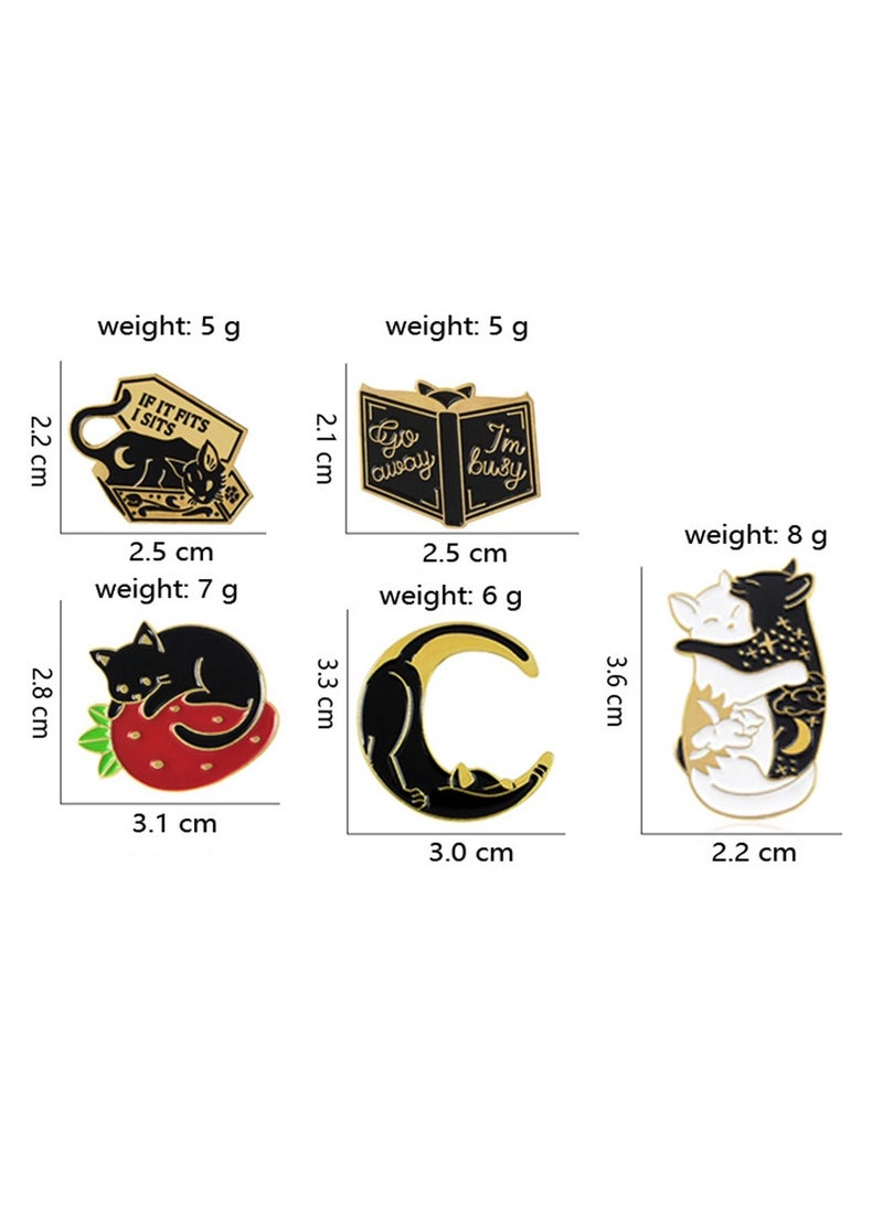 Generic - 5 Pcs Lovely Enamel Cat and Book Pins Set,Brooch Pins Cartoon Brooch Pins Lapel Badges for Clothing Bags Sweater Shirt Jacket Backpack Accessory DIY Crafts - Image 1