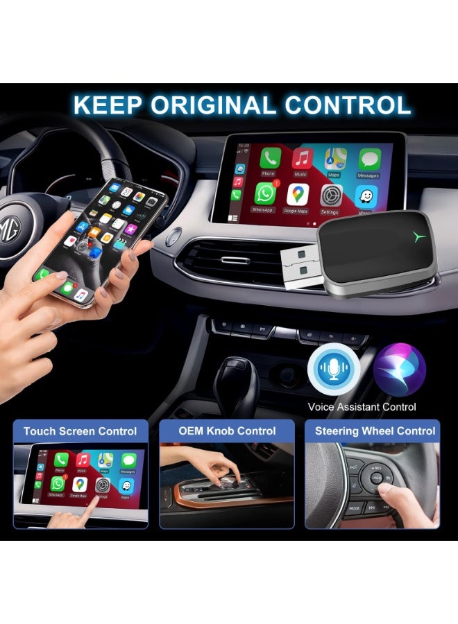 كونشاو محول CarPlay اللاسلكي و Android Auto 2-in-1 Plug and Play ، تحويل محول سلكي إلى محول لاسلكي ، مناسب لـ Apple CarPlay / Android Auto ، Bluethooth مستقر منخفض التأخير ، (أسود) - Image 4