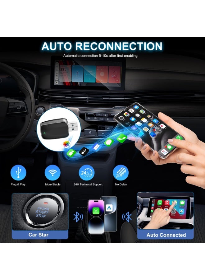 كونشاو محول CarPlay اللاسلكي و Android Auto 2-in-1 Plug and Play ، تحويل محول سلكي إلى محول لاسلكي ، مناسب لـ Apple CarPlay / Android Auto ، Bluethooth مستقر منخفض التأخير ، (أسود) - Image 5