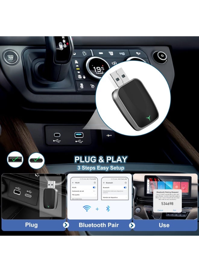 كونشاو محول CarPlay اللاسلكي و Android Auto 2-in-1 Plug and Play ، تحويل محول سلكي إلى محول لاسلكي ، مناسب لـ Apple CarPlay / Android Auto ، Bluethooth مستقر منخفض التأخير ، (أسود) - Image 3