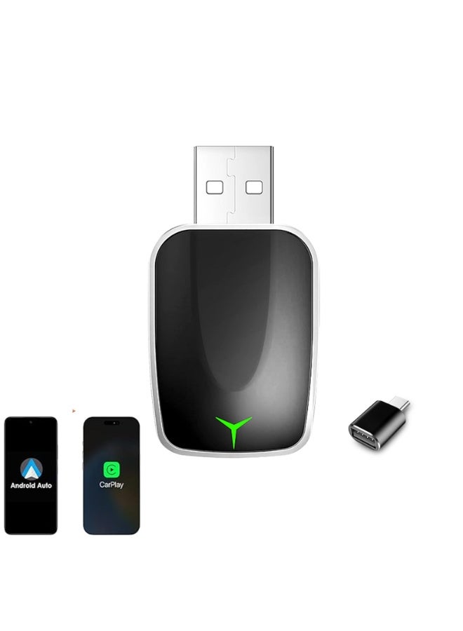 كونشاو محول CarPlay اللاسلكي و Android Auto 2-in-1 Plug and Play ، تحويل محول سلكي إلى محول لاسلكي ، مناسب لـ Apple CarPlay / Android Auto ، Bluethooth مستقر منخفض التأخير ، (أسود) - Image 1