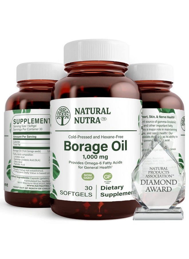 Natural Nutra Natural Nutra Borage Oil, Maintain Skin Health, Support Heart Health, Improves Nerve Health,Omega 6 Essential Fatty Acids Supplement 30 Soft gels.  - Image 1