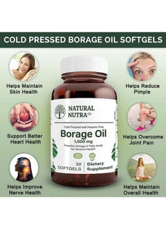 Natural Nutra Natural Nutra Borage Oil, Maintain Skin Health, Support Heart Health, Improves Nerve Health,Omega 6 Essential Fatty Acids Supplement 30 Soft gels.  - Image 2