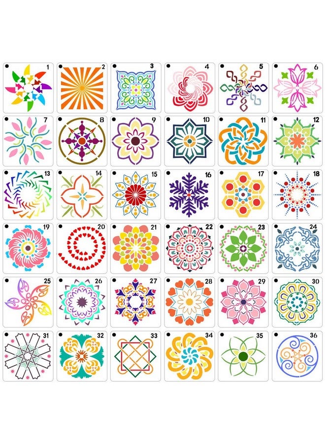 سي أتش هايتشنغ 36 قطعة استنسل ماندالا قابلة لإعادة الاستخدام لطلاء الصخور والخشب والقماش والزجاج والمشاريع الفنية للفخار - Image 1