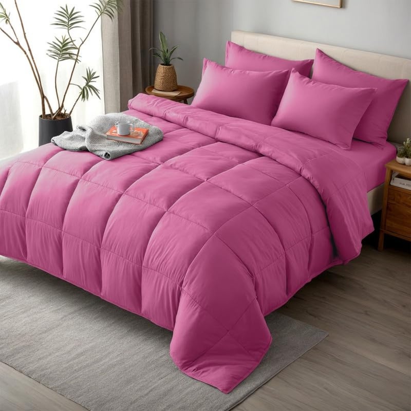 6-Piece King Down Alternative Comforter Set-All-Season Ultra Soft Microfiber Duvet Set Light weight and Cozy, Size: 240x260 cm-Stylish Quality Bedding for Year-Round Use, Pink - Image 1