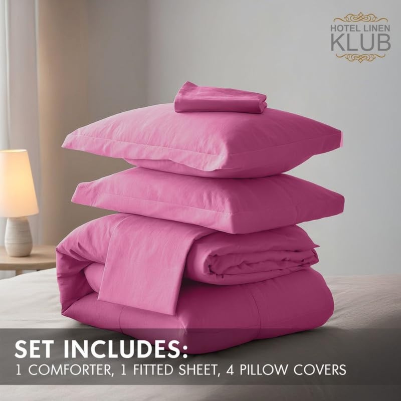 6-Piece King Down Alternative Comforter Set-All-Season Ultra Soft Microfiber Duvet Set Light weight and Cozy, Size: 240x260 cm-Stylish Quality Bedding for Year-Round Use, Pink - Image 4