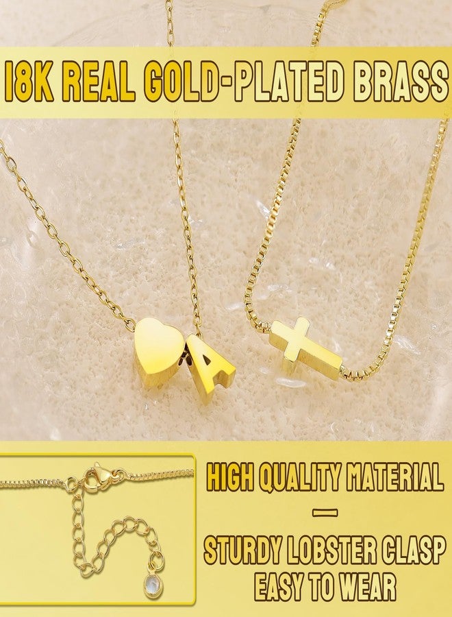 RechicGu 2 Pcs Heart Initial Pendant and Cross Necklace for Women, 18K Golden Color Plated Jewelry Dainty Tiny Side Cross Choker Trendy Letter Charms Chain Gifts for Her M - Image 5