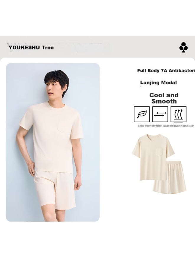 Youkeshu Sale] Men's Pajamas Modal Cool-feeling 7a Antibacterial Short-sleeve Wearable Loungewear Set - Image 1