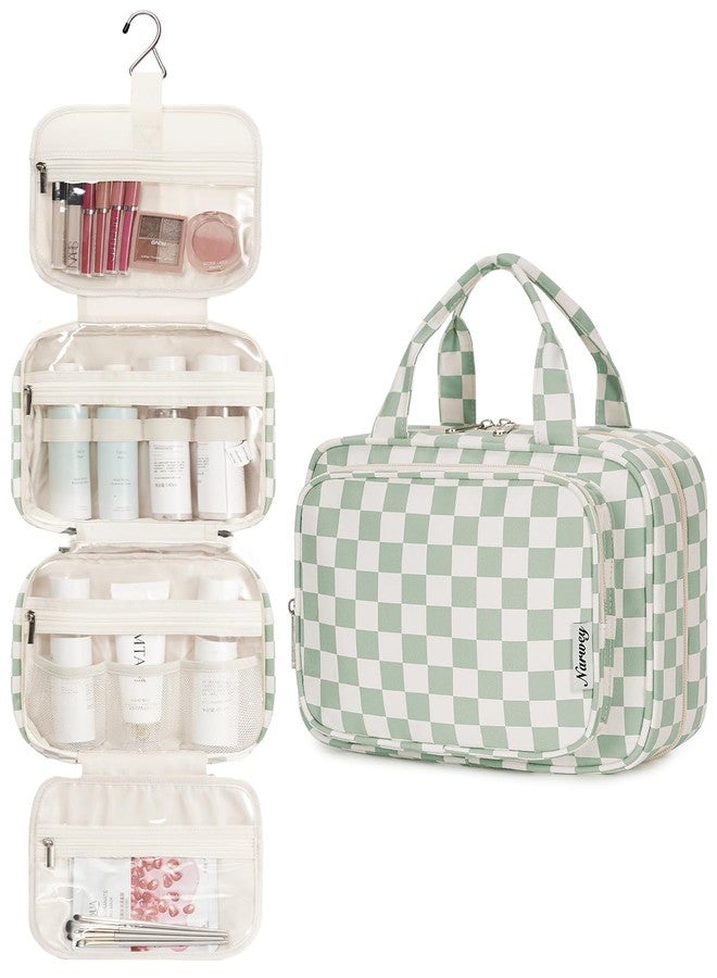 Narwey Hanging Toiletry Bag for Women Travel Checkered Makeup Bag Organizer Toiletries Bag for Travel Size Essentials Accessories Cosmetics (Mint Green Checkerboard (Medium)) - Image 2