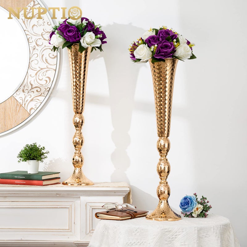 Nuptio 2 Pcs Centerpieces for Wedding Table, 24in Tall Metal Trumpet Vase, Flower Vases for Party Dinner Centerpiece Event, Road Lead for Anniversary Ceremony Birthday Aisle Home Decoration - Image 4
