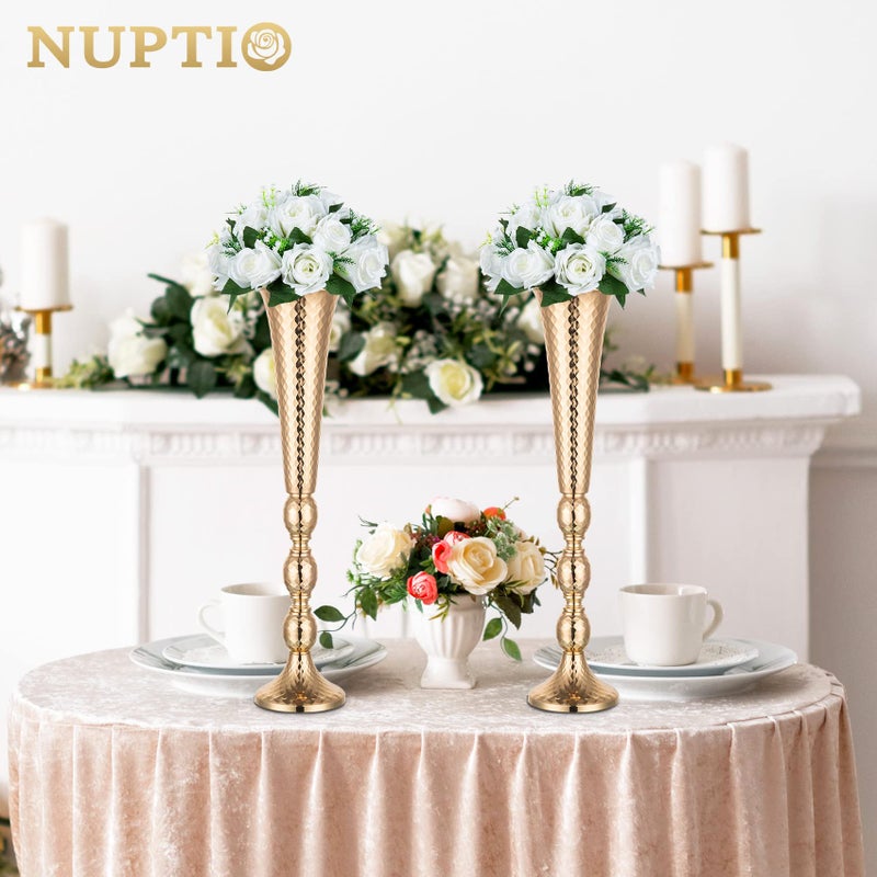 Nuptio 2 Pcs Centerpieces for Wedding Table, 24in Tall Metal Trumpet Vase, Flower Vases for Party Dinner Centerpiece Event, Road Lead for Anniversary Ceremony Birthday Aisle Home Decoration - Image 3