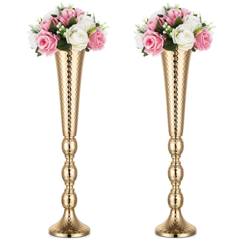 Nuptio 2 Pcs Centerpieces for Wedding Table, 24in Tall Metal Trumpet Vase, Flower Vases for Party Dinner Centerpiece Event, Road Lead for Anniversary Ceremony Birthday Aisle Home Decoration - Image 1