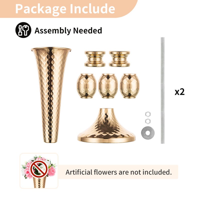 Nuptio 2 Pcs Centerpieces for Wedding Table, 24in Tall Metal Trumpet Vase, Flower Vases for Party Dinner Centerpiece Event, Road Lead for Anniversary Ceremony Birthday Aisle Home Decoration - Image 5