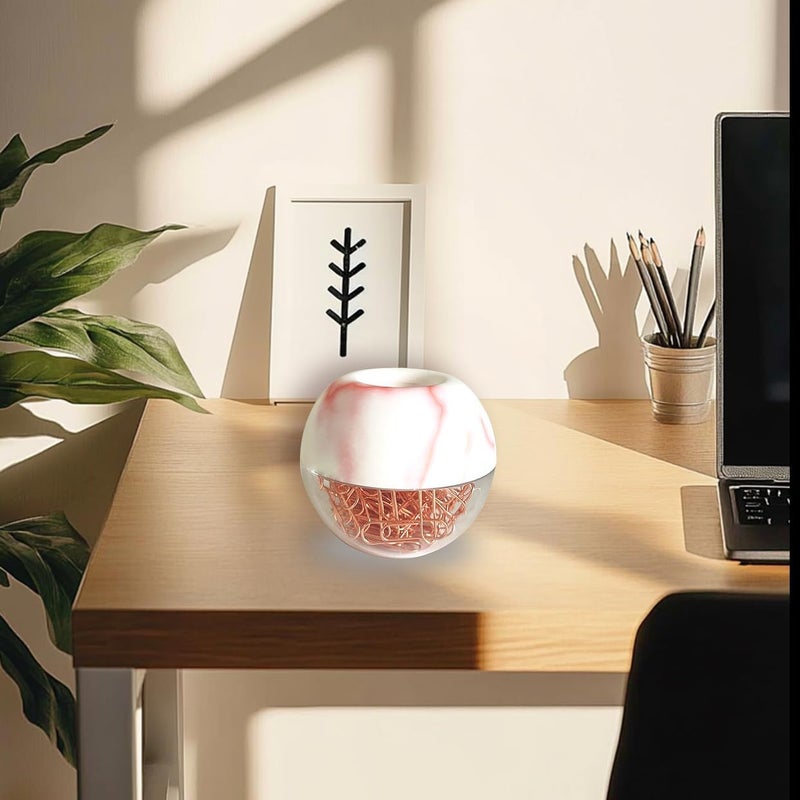 Supfoxer Magnetic Paper Clip Holder, Red Marble Holder with Rose Gold PaperClips 100pcs 28mm(1.1") Cute Office Supplies for Desk Organizer - Image 5