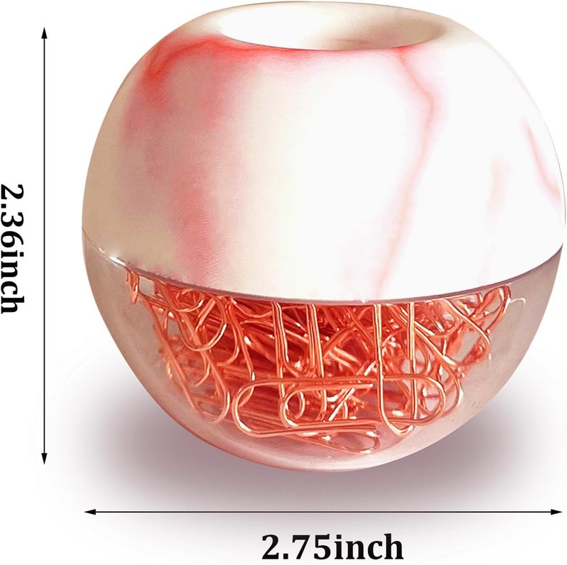 Supfoxer Magnetic Paper Clip Holder, Red Marble Holder with Rose Gold PaperClips 100pcs 28mm(1.1") Cute Office Supplies for Desk Organizer - Image 2