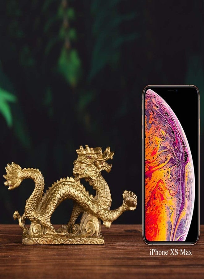 BRASSTAR Brass Feng Shui Chinese Royal Dragon Golden Statue 5.7”(L) Luck & Success Home Décor Sculpture Gift Collectible Ornament PTZY018 - Image 3