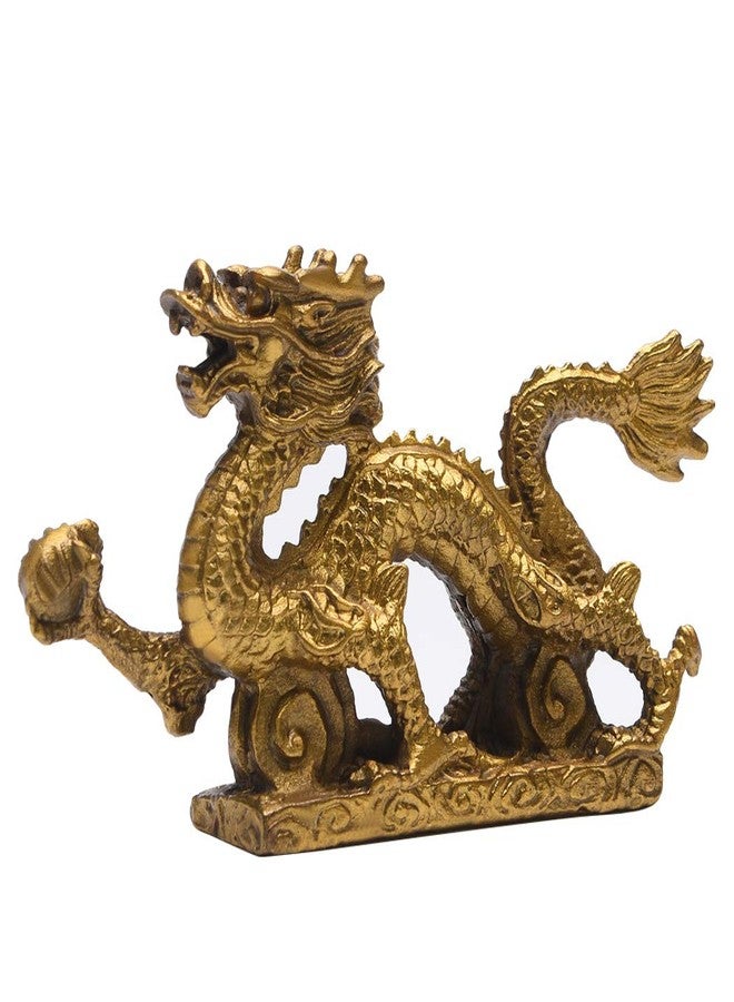 BRASSTAR Brass Feng Shui Chinese Royal Dragon Golden Statue 5.7”(L) Luck & Success Home Décor Sculpture Gift Collectible Ornament PTZY018 - Image 1