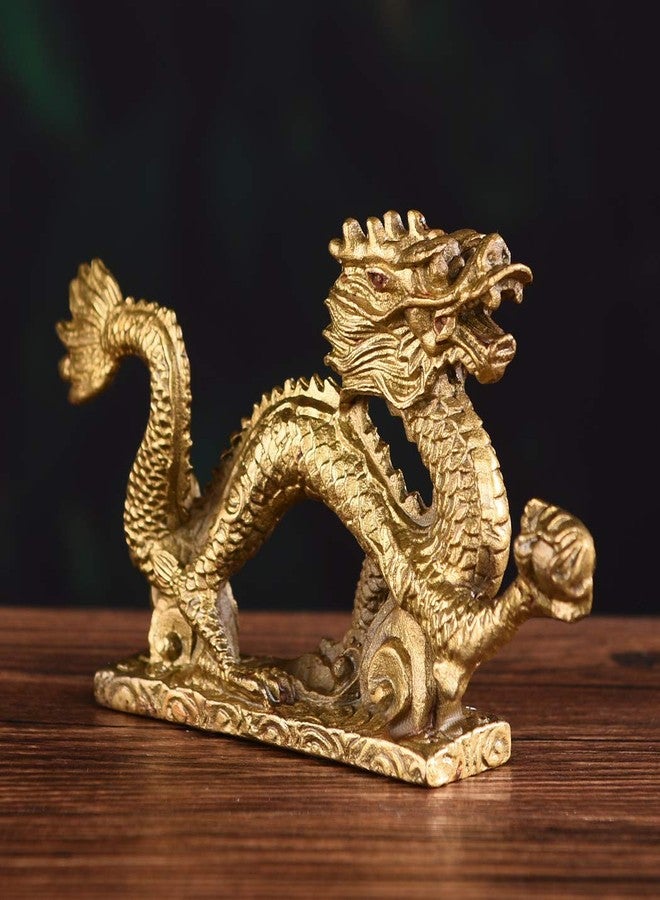 BRASSTAR Brass Feng Shui Chinese Royal Dragon Golden Statue 5.7”(L) Luck & Success Home Décor Sculpture Gift Collectible Ornament PTZY018 - Image 4