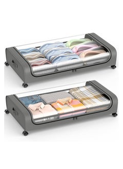XiuWoo 2pc Under Bed Storage Drawers with Wheels and Lid 40L Large Storage Organizer Bins Rolling Underbed Storage Containers Classic Grey , for Dorm Couch  - Image 1