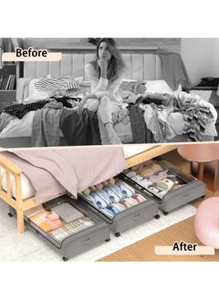 XiuWoo 2pc Under Bed Storage Drawers with Wheels and Lid 40L Large Storage Organizer Bins Rolling Underbed Storage Containers Classic Grey , for Dorm Couch  - Image 4