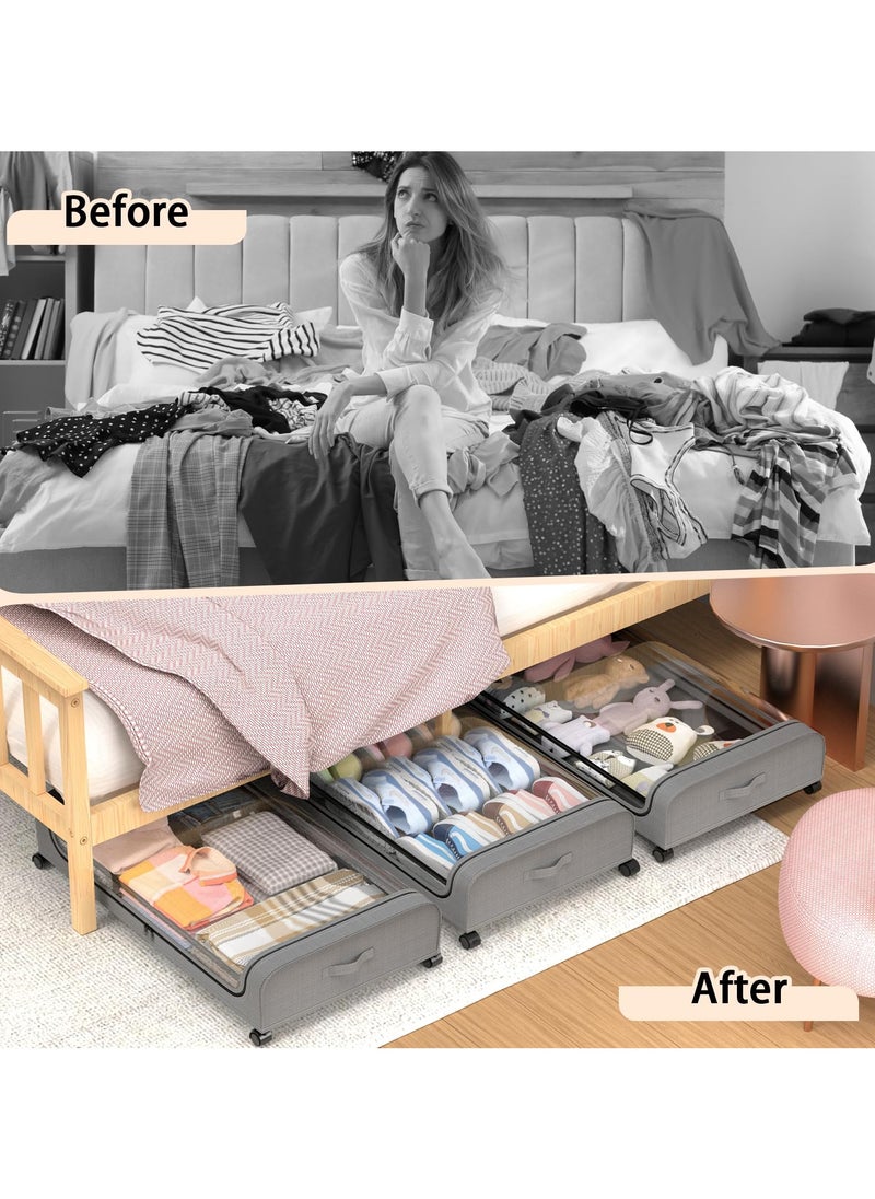 XiuWoo - 2pc Under Bed Storage Drawers with Wheels and Lid 40L Large Storage Organizer Bins Rolling Underbed Storage Containers Classic Grey , for Dorm Couch - Image 1