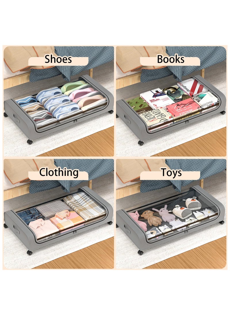 XiuWoo - 2pc Under Bed Storage Drawers with Wheels and Lid 40L Large Storage Organizer Bins Rolling Underbed Storage Containers Classic Grey , for Dorm Couch - Image 1
