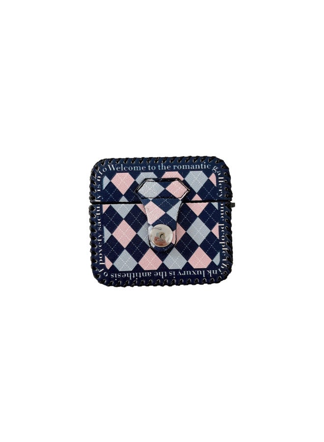 Loquat Airpods Pro2 Earphone Case Simple Floral Pattern Leather 123rd Generation Integrated Creative Shell-Color:One-piece Leather Case-dark Blue Diamond Plaid-Model:Airpods 1/2 Generation (protective Slee - Image 1