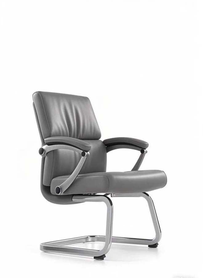 NEO FRONT FURNITURE Visitor Office Chair - Premium Grey PU Leather Guest Chair with Fixed Aluminum Base (No Wheels) - Executive Chair for Reception, Meeting Room And Office Use (Model C2467)
