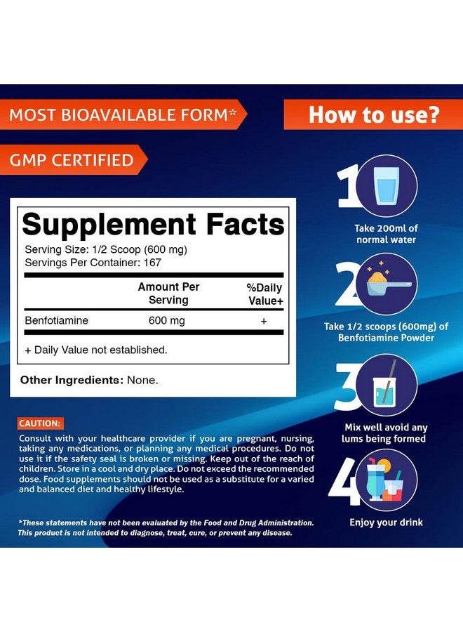 Vitamatic فيتاميناتيك بنفوتيامين مسحوق نقي 600 ملغ لكل حصة - 100 جرام - يُعرف أيضًا بفيتامين ب1 القابل للذوبان في الدهون - Image 3