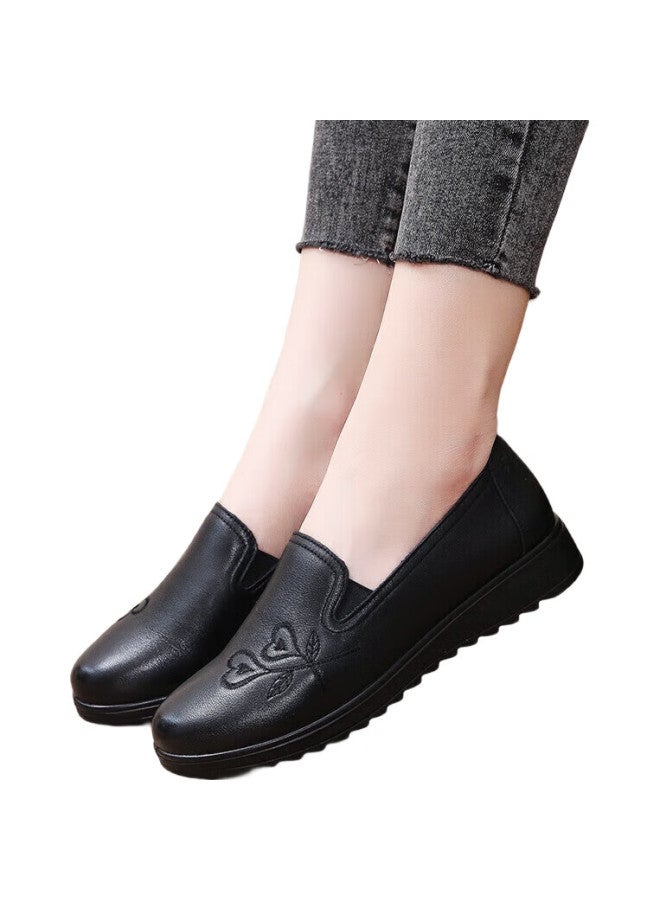 SPIDER KING Spider Queen Women'S Shoes, Middle-Aged And Elderly Mom Shoes, Flat Casual Soft-Soled Flats, Fashionable Leather Shoes, 09255, Black, Size 35 - Image 1