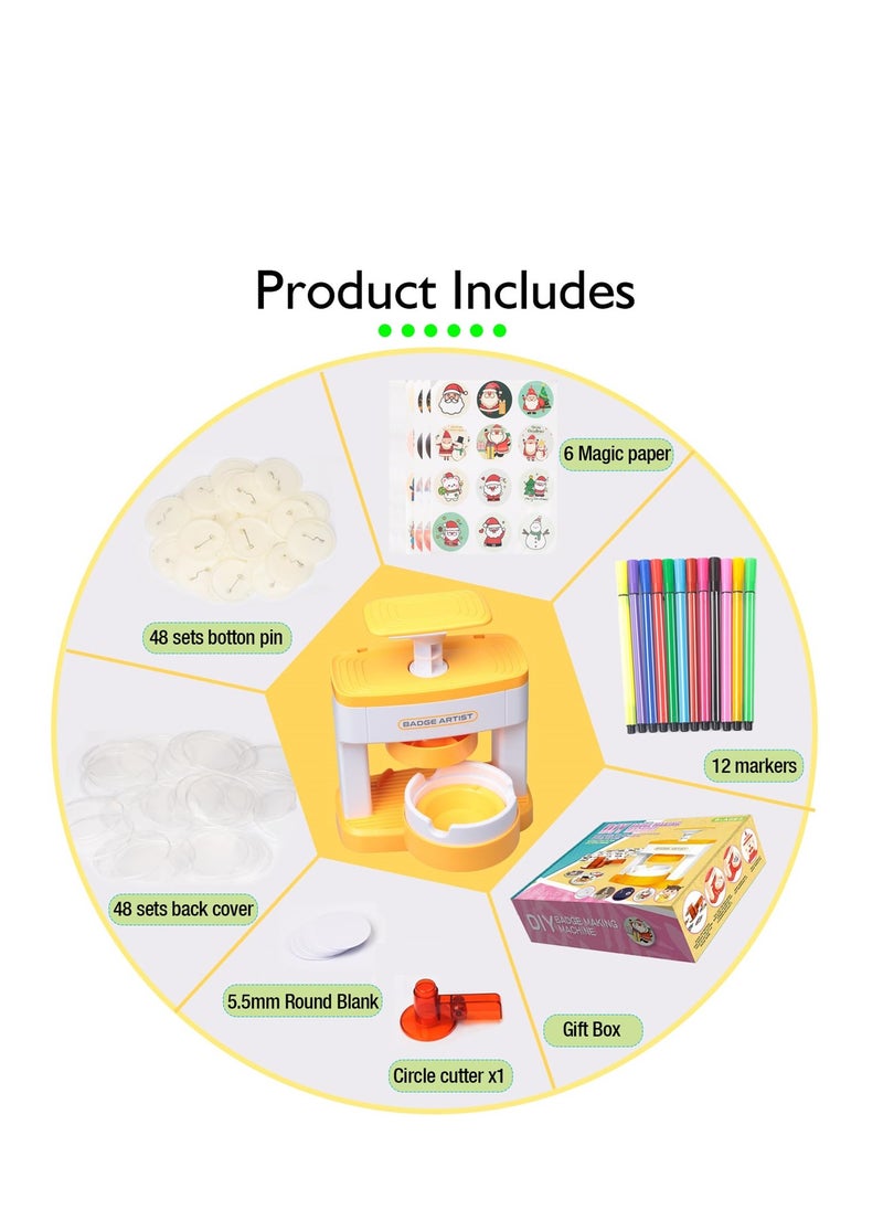 SYOSI - Badge Maker Machine, 55mm DIY Pin Button Maker Press Machine Badge Punch for Kids Press with Free 48pcs Button Parts and Pictures and Circle Cutter Installation Free - Image 1