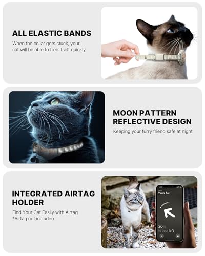 typecase Cat Collar with Airtag Holder, Breakaway Airtag Cat Collar for Apple Air Tag with Luminous & Reflective Pattern, Waterproof GPS Cat Tracker Collars for Boy Girl Cats Kittens with Bell, Khaki (8-12") - Image 2