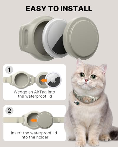 typecase Cat Collar with Airtag Holder, Breakaway Airtag Cat Collar for Apple Air Tag with Luminous & Reflective Pattern, Waterproof GPS Cat Tracker Collars for Boy Girl Cats Kittens with Bell, Khaki (8-12") - Image 4