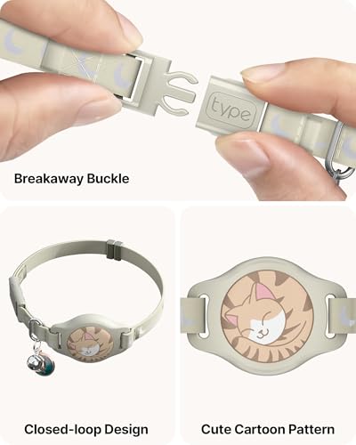 typecase Cat Collar with Airtag Holder, Breakaway Airtag Cat Collar for Apple Air Tag with Luminous & Reflective Pattern, Waterproof GPS Cat Tracker Collars for Boy Girl Cats Kittens with Bell, Khaki (8-12") - Image 5