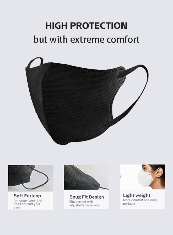 رويركسين قناع للبالغين 10 قطع، قناع KN95 ثلاثي الأبعاد مقاوم للغبار ومضاد للتنفس، ملفوف بشكل فردي مع أقراط مرنة ومشبك للأنف، مناسب للمكتب والسفر والحماية اليومية (أسود) - Image 3