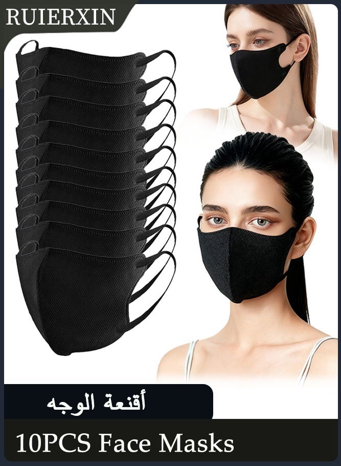 رويركسين قناع للبالغين 10 قطع، قناع KN95 ثلاثي الأبعاد مقاوم للغبار ومضاد للتنفس، ملفوف بشكل فردي مع أقراط مرنة ومشبك للأنف، مناسب للمكتب والسفر والحماية اليومية (أسود) - Image 1