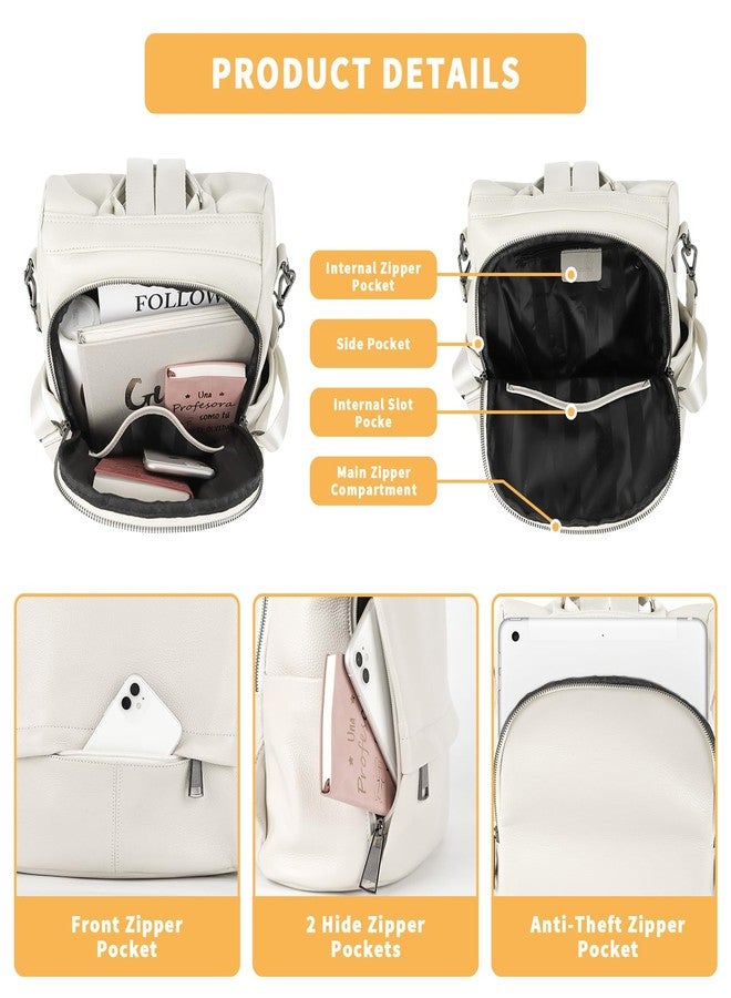 Wesccimo Genuine Leather Backpack Purse For Women Antitheft Real Soft Rucksack Fashion Designer Convertible Ladies Shoulder Bag Beige - Image 5