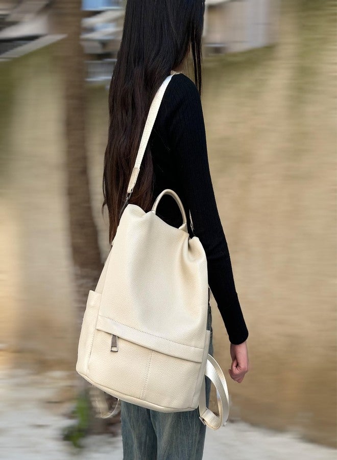 Wesccimo Genuine Leather Backpack Purse For Women Antitheft Real Soft Rucksack Fashion Designer Convertible Ladies Shoulder Bag Beige - Image 3