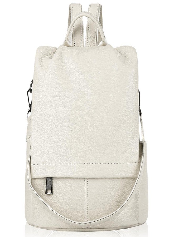 Wesccimo Genuine Leather Backpack Purse For Women Antitheft Real Soft Rucksack Fashion Designer Convertible Ladies Shoulder Bag Beige - Image 1