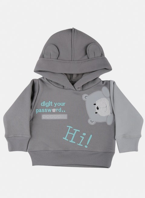 سويت شيرت أولادي مطرز الدبة رصاصي