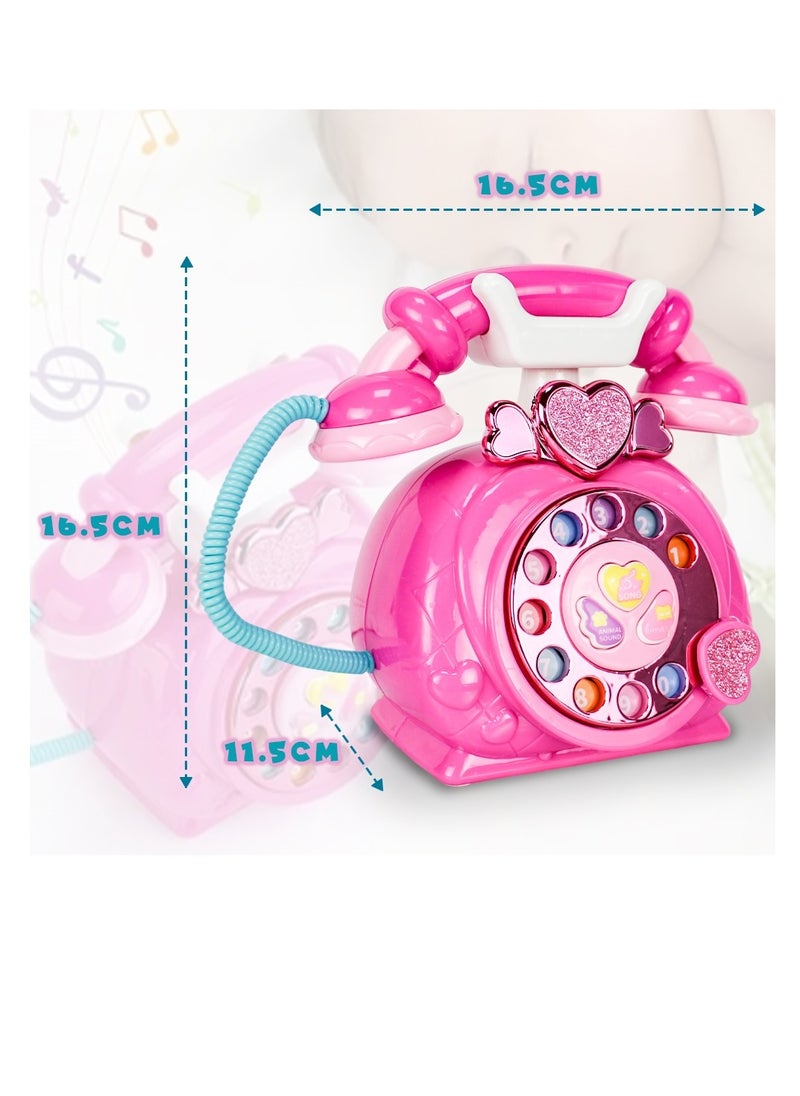 UKR - UKR Classic Pink Telephone Pretend Play Toy for Girls – Educational Toy with Animal Sounds, Music, Lights & Rotary Dial, Fun Learning Toy for Toddlers & Preschoolers - Image 1