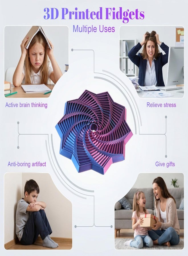 Wanmu 3D Printed Expanded Sensory Fidget Star Colorful Transformable Stress Relief Finger Toy with Detachable Handles Honeycomb Whirling Spiral Design for ADHD Adults Office Focus (Red-Blue) - Image 5