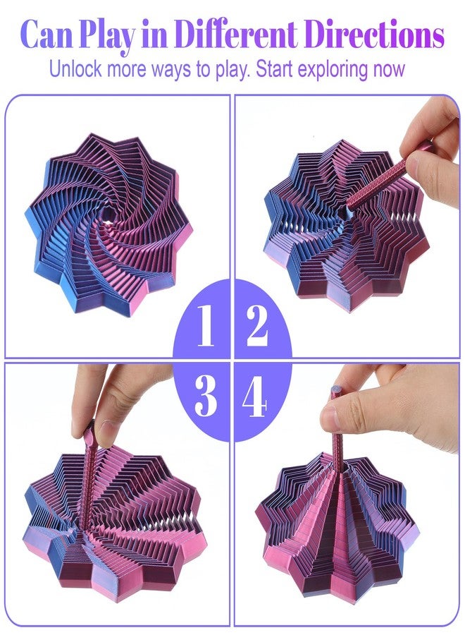 Wanmu 3D Printed Expanded Sensory Fidget Star Colorful Transformable Stress Relief Finger Toy with Detachable Handles Honeycomb Whirling Spiral Design for ADHD Adults Office Focus (Red-Blue) - Image 4