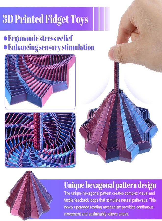 Wanmu 3D Printed Expanded Sensory Fidget Star Colorful Transformable Stress Relief Finger Toy with Detachable Handles Honeycomb Whirling Spiral Design for ADHD Adults Office Focus (Red-Blue) - Image 3