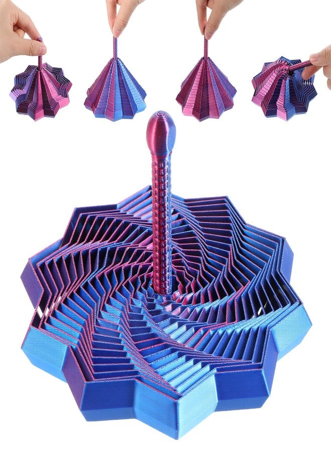 Wanmu 3D Printed Expanded Sensory Fidget Star Colorful Transformable Stress Relief Finger Toy with Detachable Handles Honeycomb Whirling Spiral Design for ADHD Adults Office Focus (Red-Blue) - Image 1