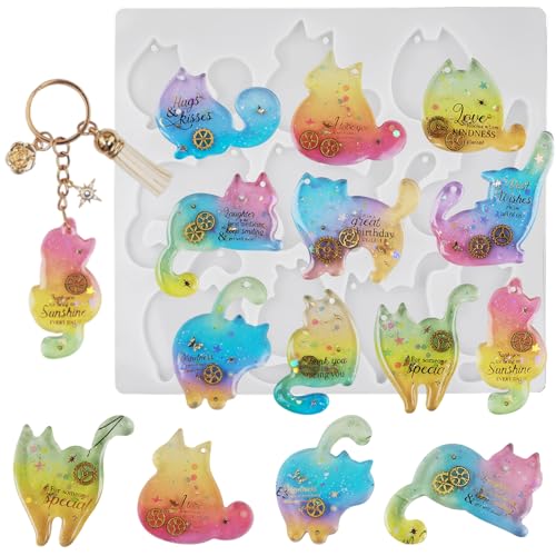 Ceoyiler Cute Cat Resin Molds Silicone 3D Animal Silicone Molds DIY Epoxy Resin Casting Process for Keychains Bag Pendant Decoration - Image 1