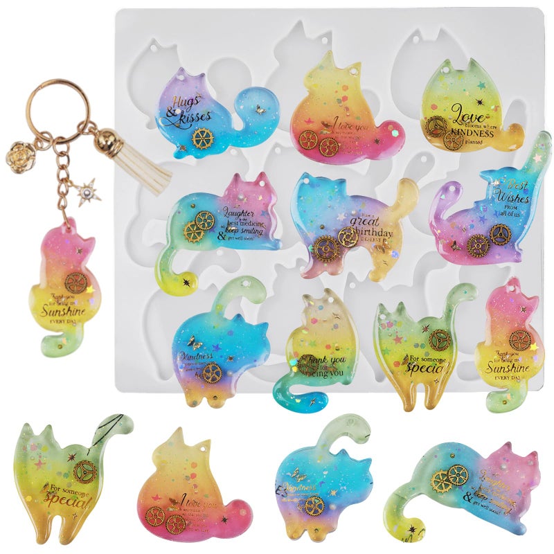 Ceoyiler Cute Cat Resin Molds Silicone 3D Animal Silicone Molds DIY Epoxy Resin Casting Process for Keychains Bag Pendant Decoration - Image 3